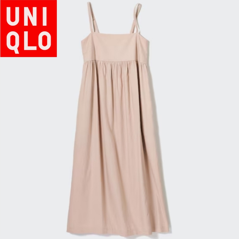 🇯🇵 Uniqlo Linen Blend Gathered Camisole Dress Beige 31